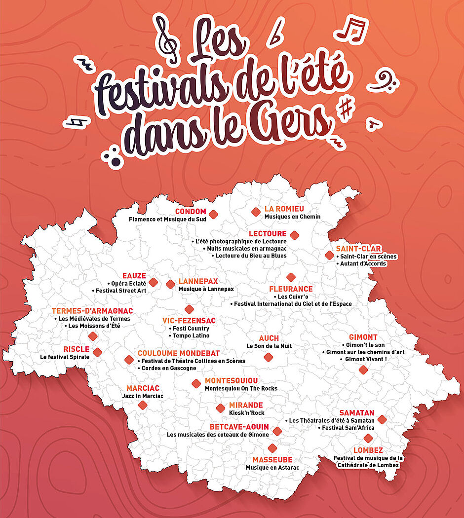 Carte des festivals de l’été dans le Gers